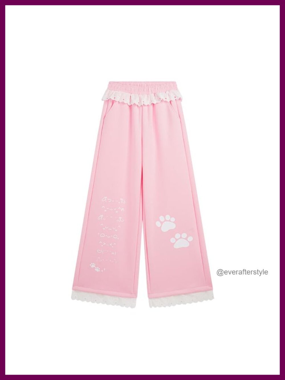 Y2K Kawaii Lace Sweatpants Cat Graphic Drawstring Straight Leg Pants
